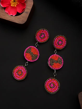 Cardinal Multicolor Beads Maroon & Black Geometric Design Oxidized Earrings