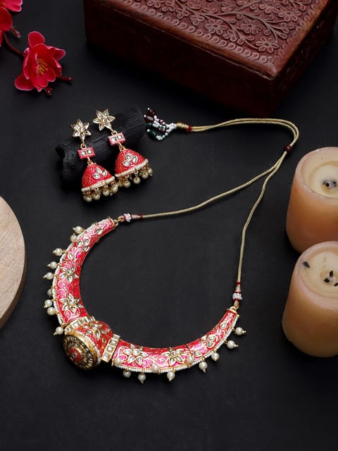 Flowery Red Taiwan Coral Necklace and Earrings Set