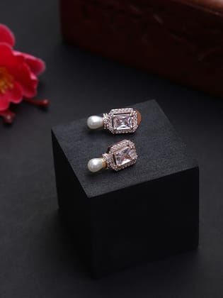 Rose Gold Plated White Stone American Diamond Earrings