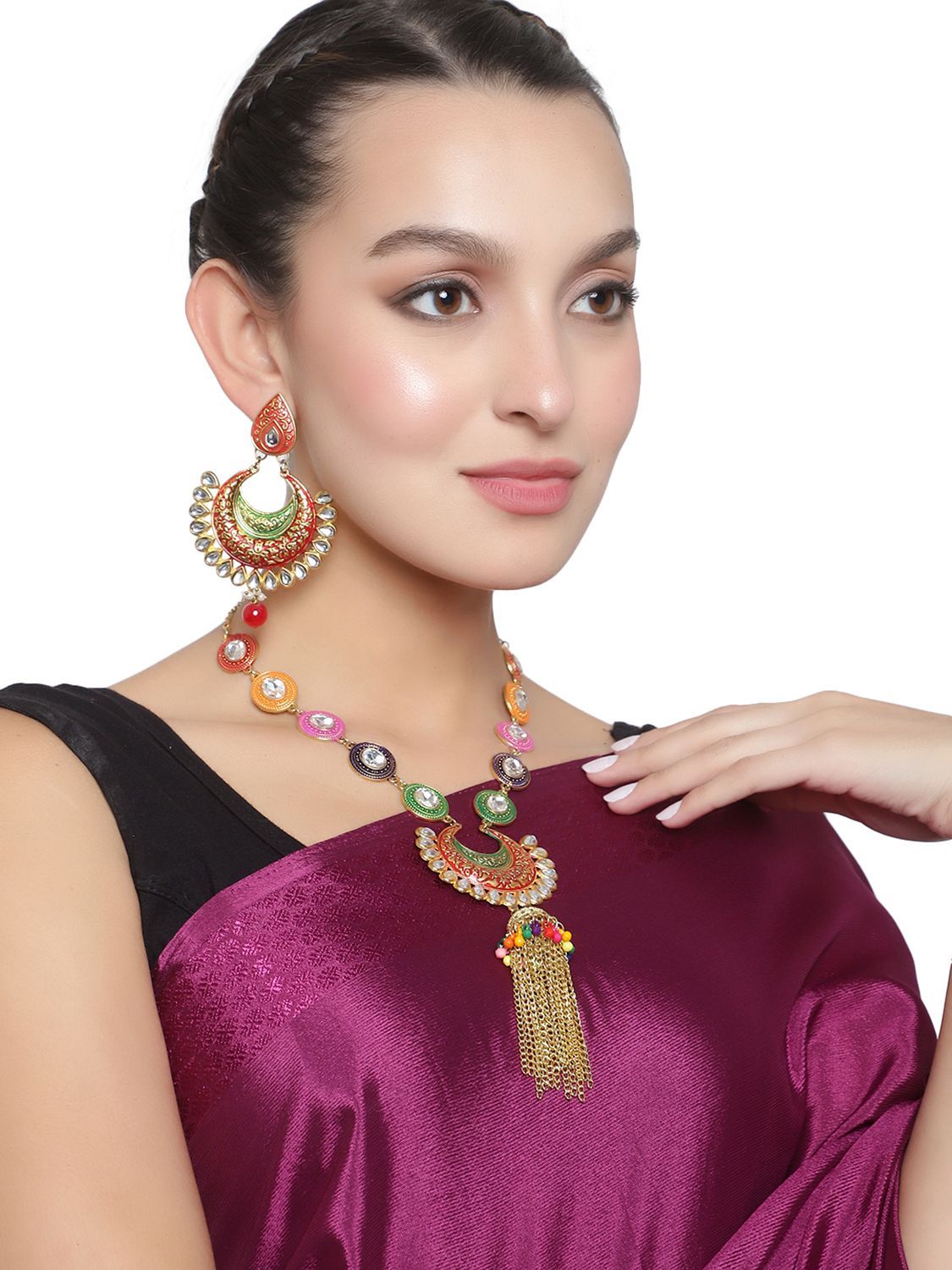 Cardinal Multicolor Minakari Kundan Long Necklace Set