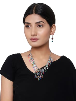 Cardinal Oxidized Silver Color Multicolor Necklace set