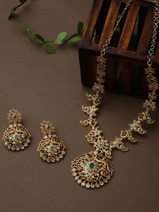 Cardinal American Diamond Gold Plated Brass Necklace Set