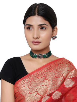 Cardinal Kundan Green Color Multistring Choker Necklace Set