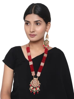 Cardinal Maroon Color Minakari Kundan Long Ranihaar Gold Plated Necklace Chain