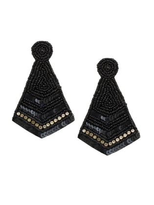 Cardinal Beads Weaving Handmade Geometric Design Black Color Earrings