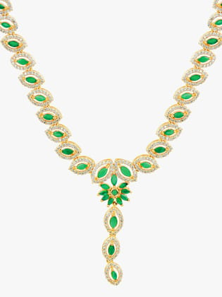 Cardinal Green Stone American Diamond Gold Plated Brass Necklace Set