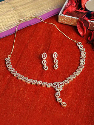 Cardinal American Diamond Gold Plated White Stone Necklace Set