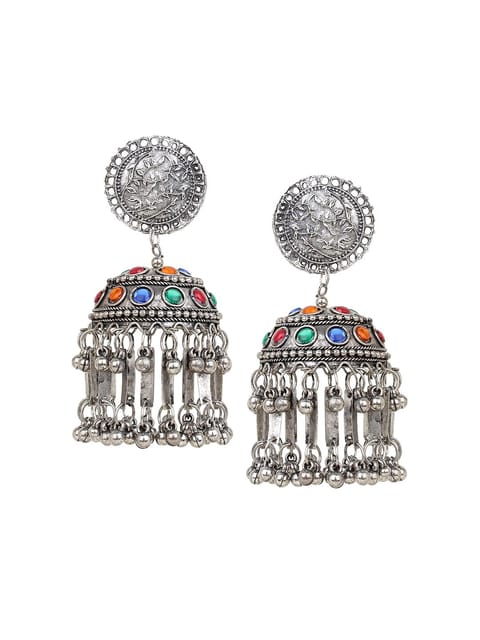 Ij Presents Silver Beaded Oxidized Silver Plated Crafted Tassel Long Jhumka  Earrings