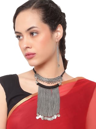 Cardinal Oxidized Silver Color Choker Necklace set