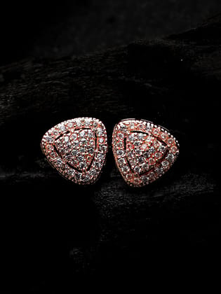 Cardinal American Diamond Heart Shape Brass Rose Gold Plated Earrings Set