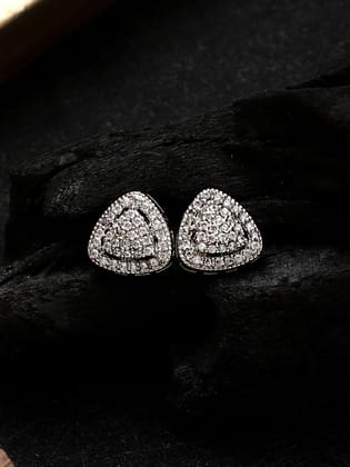 Cardinal American  Diamond Silver Plated Heart Shape Brass Earrings Set