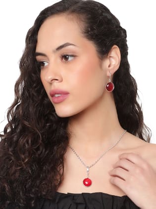 Cardinal Maroon Color Pendant & Earrings & Silver Necklace Chain