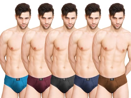 NRG Mens Cotton Assorted Colour Briefs  ( Pack of 5 Turquoise - Maroon - Coffee Brown - Navy Blue - Light Brown  ) G01