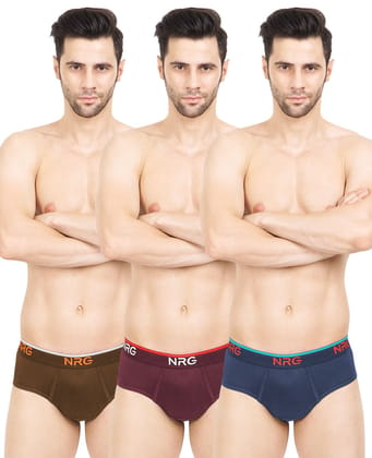 NRG Mens Cotton Assorted Colour Briefs  ( Pack of 3 Light Brown - Maroon - Navy Blue ) G02