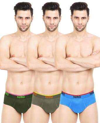 NRG Mens Cotton Assorted Colour Briefs  ( Pack of 3 Military Green - Dark Green - Light Blue ) G02