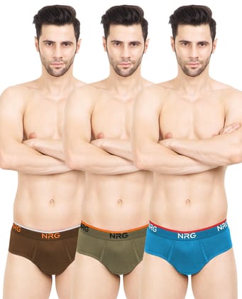 NRG Mens Cotton Assorted Colour Briefs  ( Pack of 3 Light Brown - Light Green - Turquoise ) G02