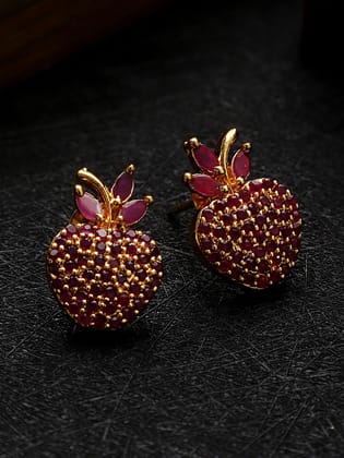 Cardinal American Diamond Butterfly Red Stone Brass Earrings Set