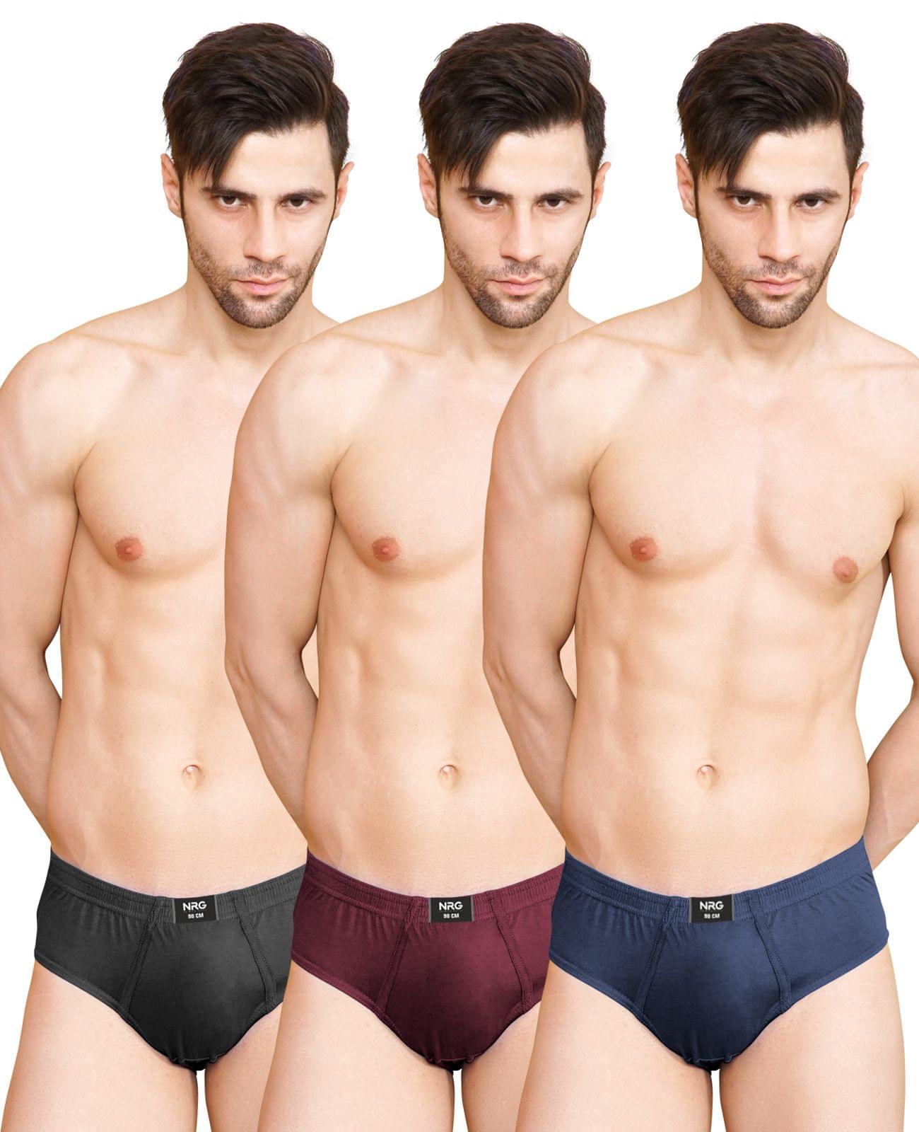 NRG Mens Cotton Assorted Colour Briefs  ( Pack of 3 Coffee Brown - Maroon - Navy Blue ) G01