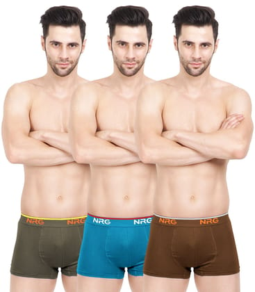 NRG Mens Cotton Assorted Colour Boxer Trunks ( Pack of 3 Dark Green - Turquoise - Light Brown ) G15