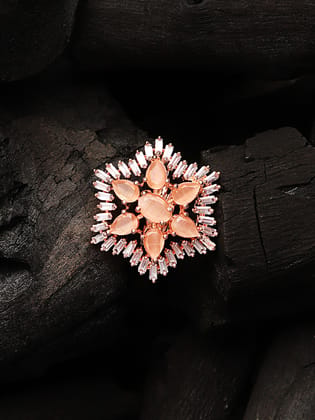 Cardinal Rose Gold Plated Peach Color American Diamond Adjustable Ring