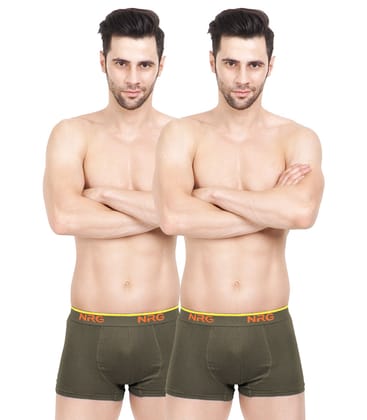 NRG Mens Cotton Assorted Colour Boxer Trunks ( Pack of 2 Dark Green - Dark Green ) G15