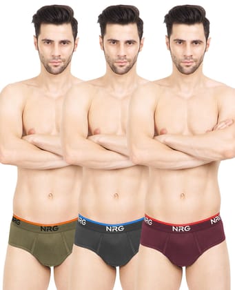 NRG Mens Cotton Assorted Colour Briefs  ( Pack of 3 Light Green - Coffee Brown - Maroon ) G02