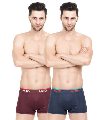 NRG Mens Cotton Assorted Colour Boxer Trunks ( Pack of 2 Maroon - Navy Blue ) G15