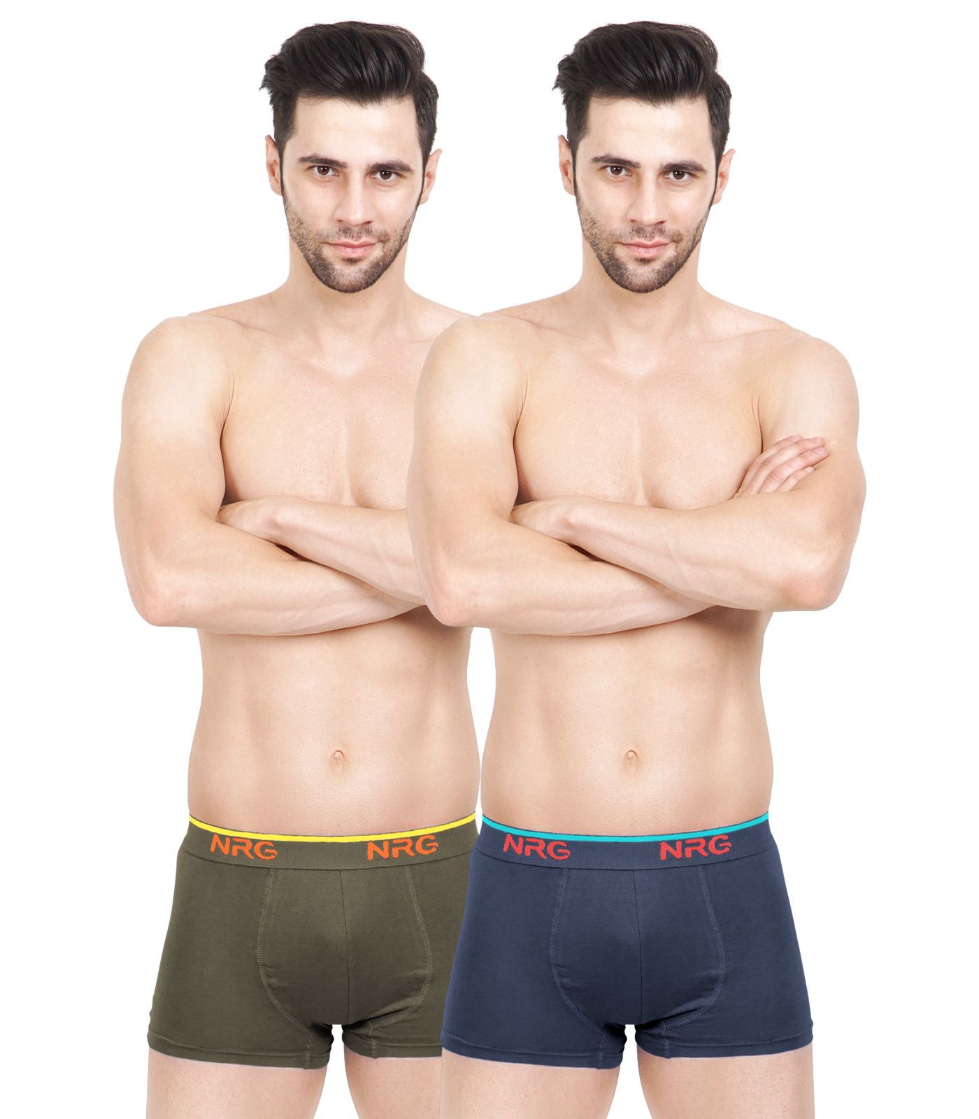 NRG Mens Cotton Assorted Colour Boxer Trunks ( Pack of 2 Dark Green - Navy Blue ) G15