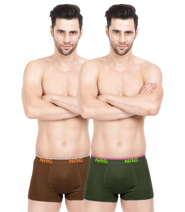 NRG Mens Cotton Assorted Colour Boxer Trunks ( Pack of 2 Light Brown - Military Green ) G15
