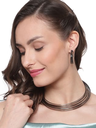 Cardinal Black Polish Oxidized Choker Necklace Set