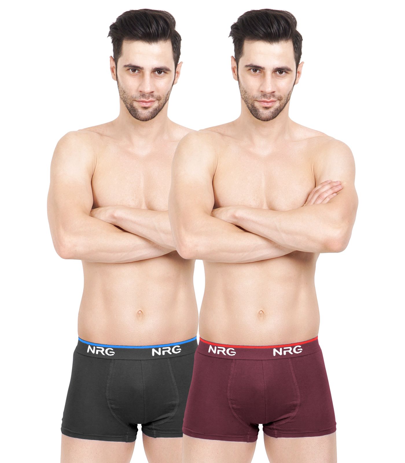 NRG Mens Cotton Assorted Colour Boxer Trunks ( Pack of 2 Coffee Brown - Maroon ) G15