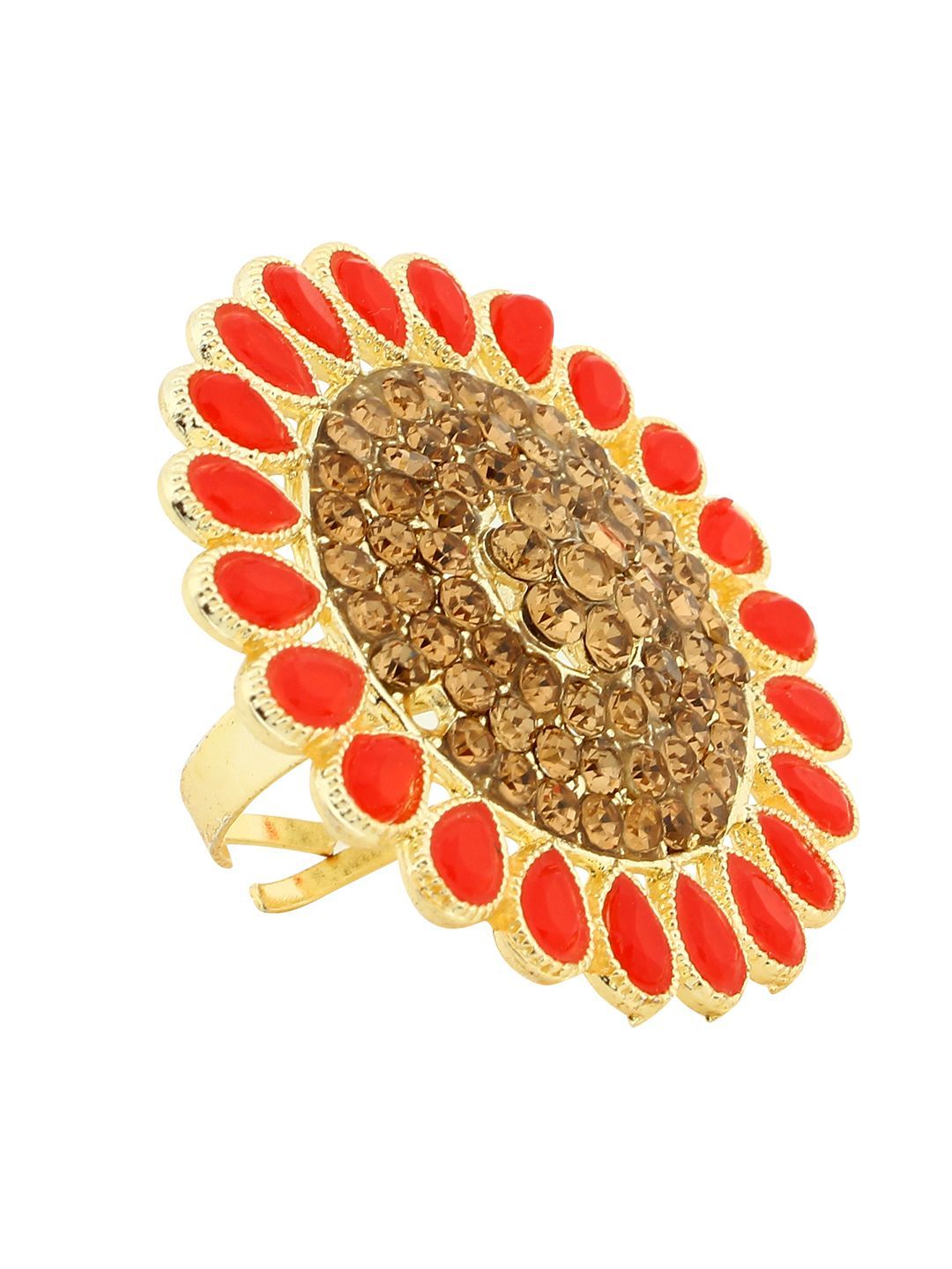 Cardinal American Diamond Red Stone Brass Adjustable Ring