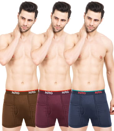 NRG Mens Cotton Assorted Colour Pocket Trunks ( Pack of 3 Light Brown - Maroon - Navy Blue ) G13