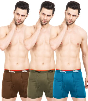 NRG Mens Cotton Assorted Colour  PocketTrunks ( Pack of 3 Light Brown - Light Green - Turquoise ) G13