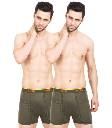 NRG Mens Cotton Assorted Colour Pocket Trunks ( Pack of 2 Drak Green - Dark Green ) G13