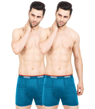 NRG Mens Cotton Assorted Colour Pocket Trunks ( Pack of 2 Turquoise - Turquoise ) G13