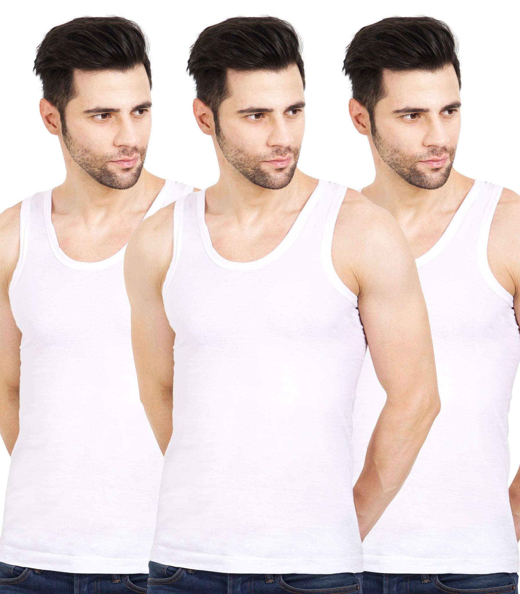 NRG Men Sleeveless White Cotton Vest ( Pack of 3 RN Vest ) G21