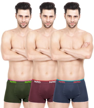 NRG Mens Cotton Assorted Colour Boxer Trunks ( Pack of 3 Military Green - Maroon - Navy Blue ) G15