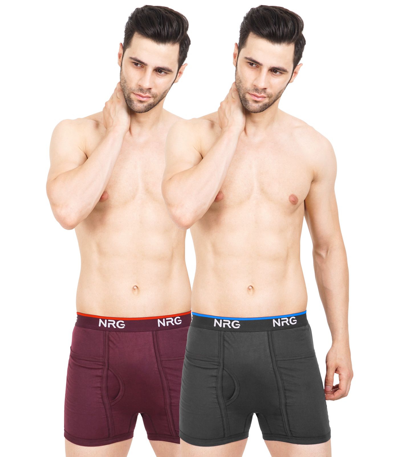 NRG Mens Cotton Assorted Colour Pocket Trunks ( Pack of 2 Marron - Coffee Brown ) G13