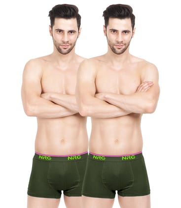 NRG Mens Cotton Assorted Colour Boxer Trunks ( Pack of 2 Military Green - Military Green ) G15
