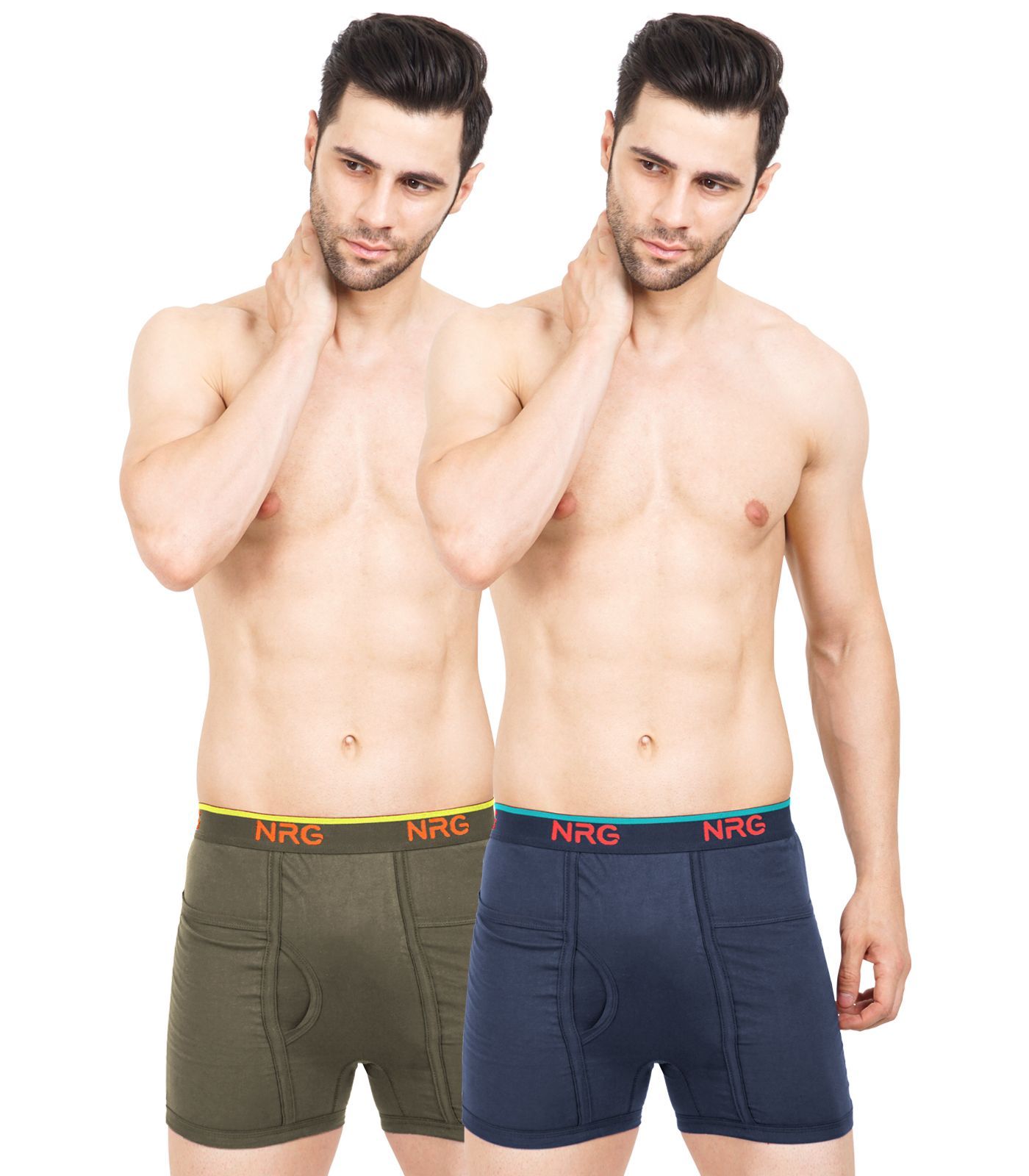 NRG Mens Cotton Assorted Colour Pocket Trunks ( Pack of 2 Dark Green - Navy Blue ) G13