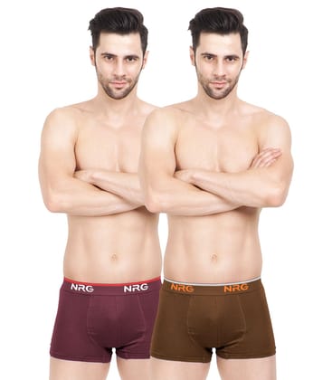 NRG Mens Cotton Assorted Colour Boxer Trunks ( Pack of 2 Maroon - Light Brown ) G15