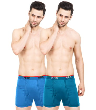 NRG Mens Cotton Assorted Colour Pocket Trunks ( Pack of 2 Light Blue - Turquoise ) G13