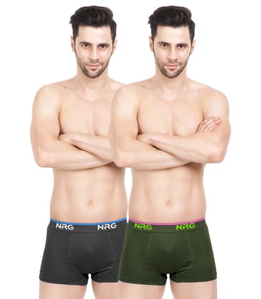 NRG Mens Cotton Assorted Colour Boxer Trunks ( Pack of 2 Coffee Brown - Military Green ) G15