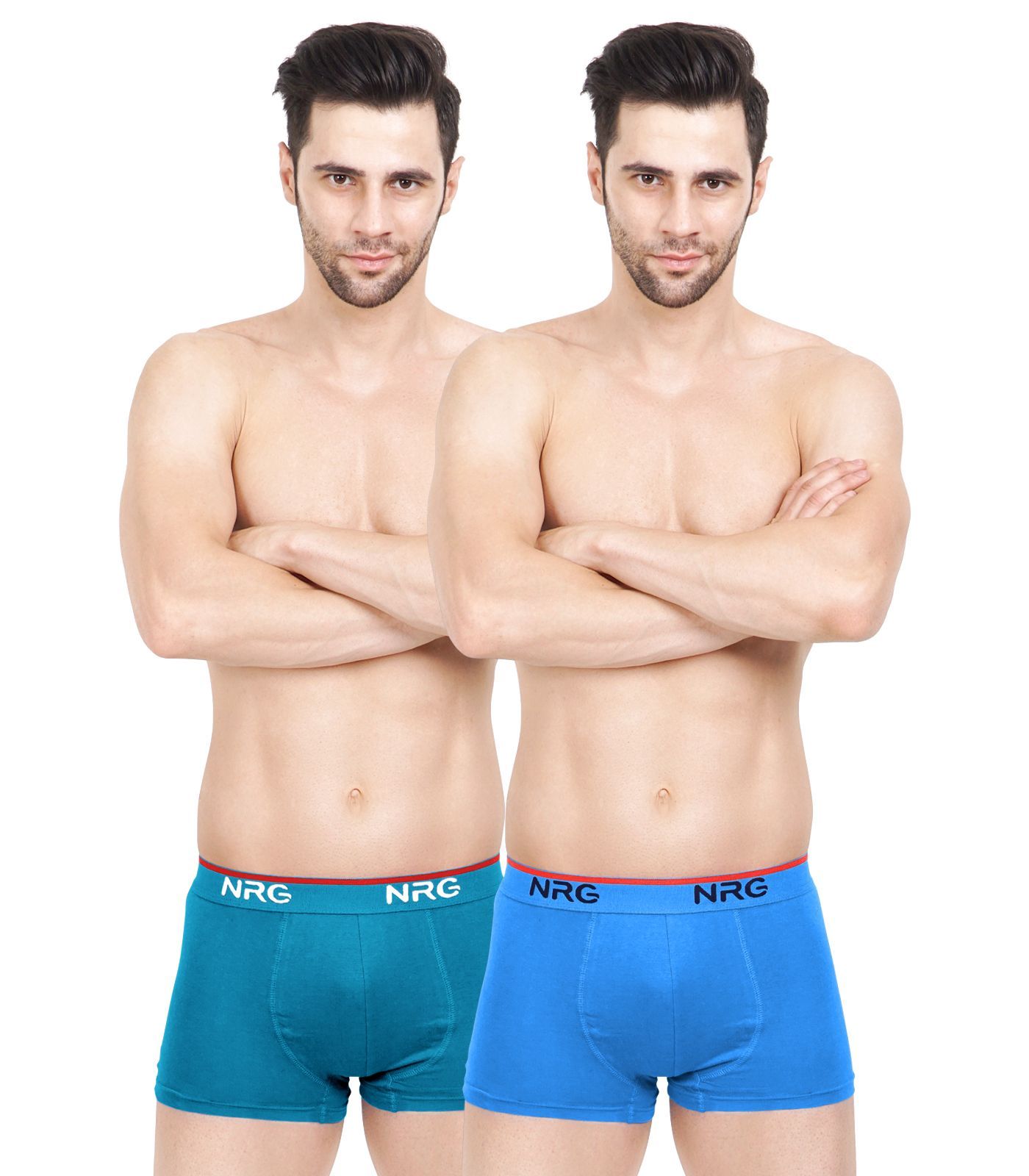 NRG Mens Cotton Assorted Colour Boxer Trunks ( Pack of 2 Turquoise - Light Blue  ) G15