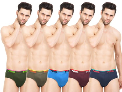 NRG Mens Cotton Assorted Colour Briefs  ( Pack of 5 Military Green - Dark Green - Light Blue - Maroon - Navy Blue ) G03