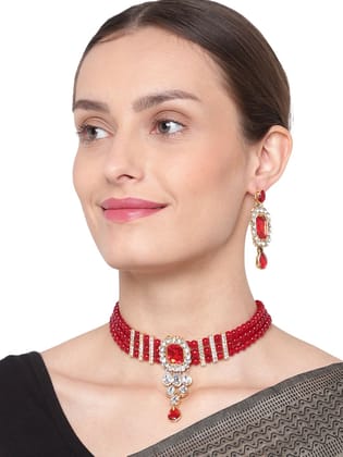 Cardinal Maroon Color Onyx Multistring Choker Necklace Set