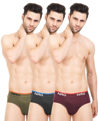 NRG Mens Cotton Assorted Colour Briefs  ( Pack of 3 Light Green - Coffee Brown - Maroon ) G03