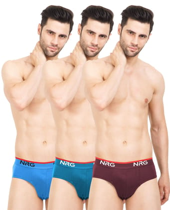 NRG Mens Cotton Assorted Colour Briefs   ( Pack of 3 Light Blue - Turquoise - Maroon ) G03