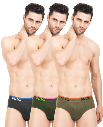 NRG Mens Cotton Assorted Colour Briefs  ( Pack of 3 Coffee Brown - Military Green - Dark Green ) G03